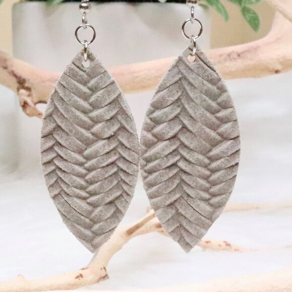 Jewelry - Light Gray Braided Leather Petal Earrings